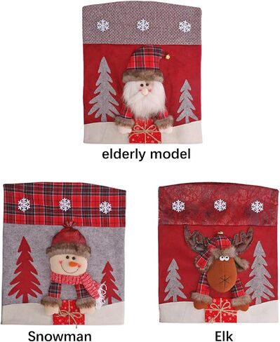 Christmas Chair Back Cover Set of 6 Santa Claus Snowman Elk Chair Covers Dining Chair Slipcovers for Kitchen Holiday Festival Party Home Decor in Saudi Arabia