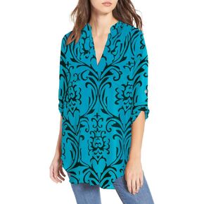 EVELUST Women's Roll Tab Sleeve Tunic - Perfect Long for Leggings Shirt Cute Versatile Top Notch V Neck Plus Size Blouse