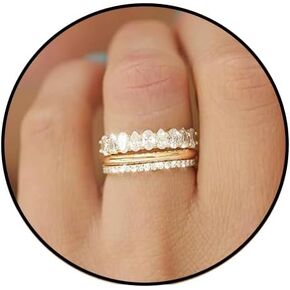 Stackable Gold Rings for Womem Cubic Zirconia Ring Set 14k Gold Stackable Rings Chunky Band Rings for Women Girls Promise Engagement Wedding Birthday Jewelry Gifts Size 6-10
