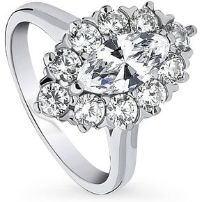 BERRICLE Sterling Silver Navette Wedding Engagement Rings Cubic Zirconia CZ Statement Halo Cocktail Ring for Women, Rhodium Plated Size 4-10