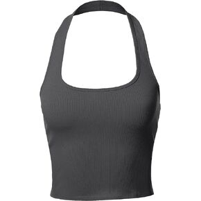 Women's Halter Neck Heavy Rib Rayon Spandex Crop Top