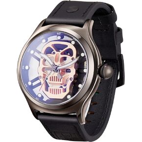 Mens Watches Japanese Quart Luminous Wrist Watches Skull Skeleton Watch Black Leather Strap Watches for Men
