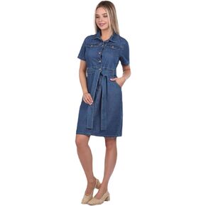 Banny Jeans ® Women's Denim Short Sleeve Dress Collared Neck Button Down Belted Jean Denim Dress Summer Outfits for Women