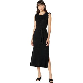 PAIGE Women's Gardenia Sleeveless Midi Dress Ruffle Trim in Black