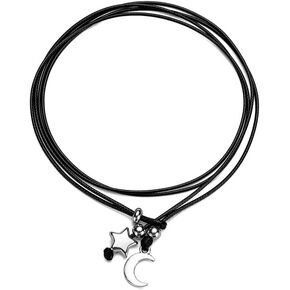 Pingyongchang Handmade Moon Heart Leather Anklet Cord Wrist Bracelet Adjustable Wax String Minimalist Waterproof Adjustable Foot Wrap Jewelry Inspirational Beach Gifts for women