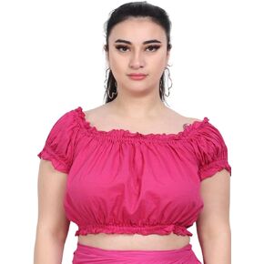 Wevez Women's Tribal Style Summer Cotton Puff Sleeve Crop Top Blouse