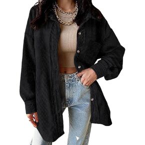 Necooer Womens Corduroy Shirts Button Down Long Sleeve Blouses Boyfriend Tops Oversized Jacket