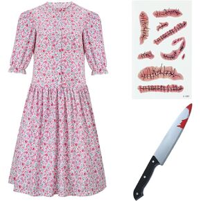 ZOKJFDK Womens Barbara Dress Costume Pink Floral Print Dress Halloween Cosplay Outfit Suit