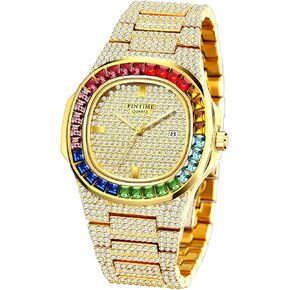 FANMIS Luxury Bling-ed Out Colorful Full Diamond Watches Fashion Quartz Analog Stainless Steel Band Bracelet Wrist Watch