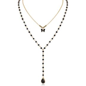 الطبقات قلادة فراشة سوداء للنساء صغيرة معلقة قلادة الحجر الطبيعي فراشة لوسيت قلادة سحر طبقة مزدوجة فراشة بيان قلادة قابل للتعديل الأزياء والمجوهرات هدية للفتيات in Kuwait