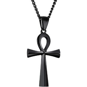 HUANIAN Men's Stainless Steel Coptic Anka Cross Religious Pendant Necklace, 24" Curb Chain