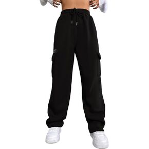 MakeMeChic Women's Casual Graphic Drawstring High Waist Straight Leg Cargo Joggers Sweatpants