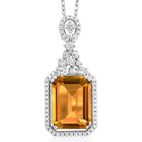 Gem Stone King 925 Sterling Silver Yellow Citrine Pendant Necklace For Women (8.80 Cttw, Gemstone Birthstone, Emerald Cut 14X10MM with 18 inch Silver Chain)