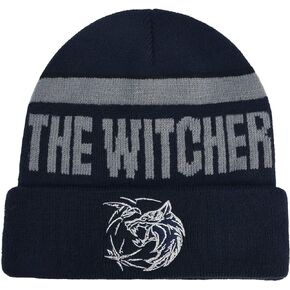 Concept One Netflix The Witcher Knitted Cuff Beanie Hat with Silver Logo, Black, One Size