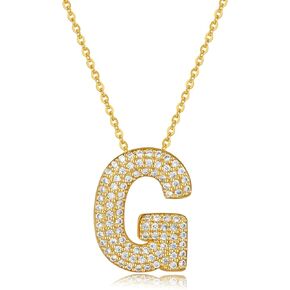 KELMALL Women's Iced Out Bubble Initial Letter Alphabet Pendant, Diamond Zirconia Chunky Name Necklace Personalised Gift