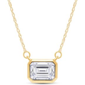 SAVEARTH DIAMONDS 1.5 CT D Color Moissanite Pendant Necklace For Women D Color VVS1 Emerald Cut Bezel Set Lab Created Diamond 18K Gold Plated Silver Necklace Along with 18" Chain