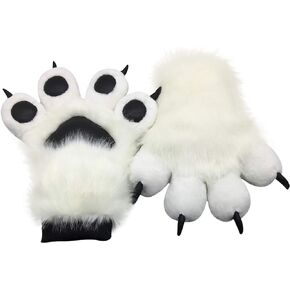 Furryvalley Fursuit Paws Furry Partial Fluffy Gloves Costume Lion Bear Props for Kids Adults (White)