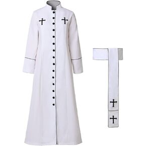 Catholic Church Clergy Priest Costume Women's Pastor Robe Roman Cassock with Stand Collar and Belt