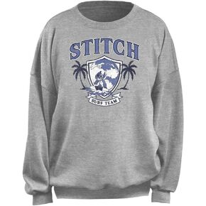 Disney Women's Junior's Stitch SURF Team Oversized Fleece, Heather Grey, X-Small