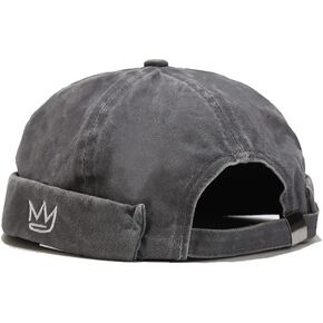 Men's Cotton Crown Embroidery Retro Brimless Docker Hat No Eaves Street Hip-Hop Caps