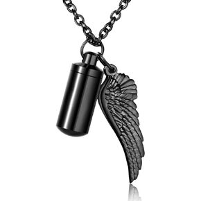 XIUDA Urn Necklace for Ashes with Angel Wing Cremation Jewelry for Ashes Cylinder Pendant Necklaces for Ashes