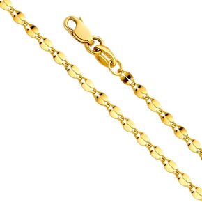 The World Jewelry Center 14k REAL Yellow OR White OR Pink Gold 2mm Hollow Curve Mirror Chain Necklace with Lobster Claw Clasp
