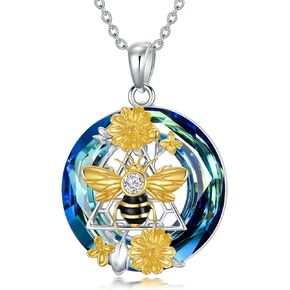 AINFQY Animals Necklace for Women S925 Sterling Silver Turtle/Flamingo/Panda/Fox/Hummingbird Crystal Pendant Necklaces Jewelry for Girls