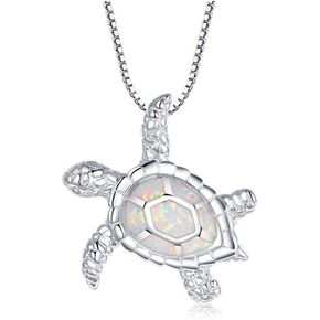 Victoria Jewelry 925 Silver Opal Sea Turtle Necklace