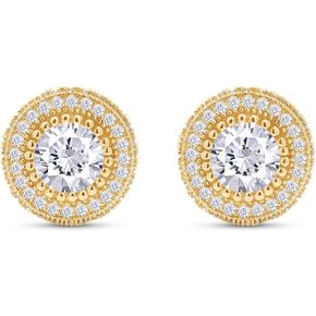 SAVEARTH DIAMONDS Moissanite Stud Earrings 2.50Ct,18K Gold Plated 925 Sterling Silver Screw Back, Lab Created Round Cut Brilliant D Color VVS1 Clarity Moissanite Diamond Earrings Studs for Women Men