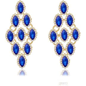 Vintage Rhinestone Statement Earrings Retro Fancy Crystal Drop Dangle Earrings Big Geometry Costume Jewelry for Bridesmaid Wedding Party Prom