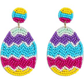 Easter Earrings Beaded Sequins Easter Rabbit Egg Carrot Bunny Earrings Colorful Pom Pom Sparky Festive Dangle Earrings for Women Girls Holiday Gift Dangle Boho Hypoallergenic Pearl Jewelry for Women Teen Girls