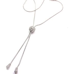 Rose & White Gold GP CZ Ball Adjustable Rope Lariat Slider Stopper Chain Y Necklace