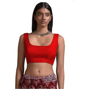 Women's Readymade Banglori Silk Red Blouse For Sarees Indian Bollywood Designer Padded Stitched Choli Crop Top