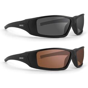 Epoch Eyewear 2 Pairs Liberator Sport Sunglasses, One Black Frame/Amber Lens One Black Frame/Smoke Lens
