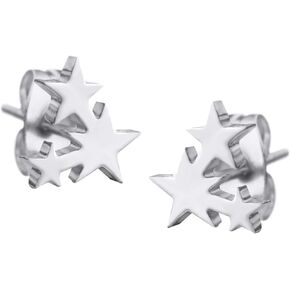 555Jewelry Delicate Small Tiny Triple Stars Stud Earrings for Girls & Women