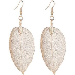 FUTIMELY Long Leaf Dangle Earrings for Women Girls Bohemian Filigree Leaf Hook Earrings Lightweight Hollow Unique Bride Geometry Jewelry
