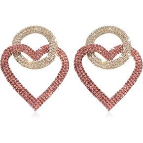 ULLKEL Pink Heart Crystal Earrings Green Dangle Earrings for Women Pink Crystal Earrings Heart Hoop Earrings for Women Crystal Stud Earrings for Women Girls Gifts
