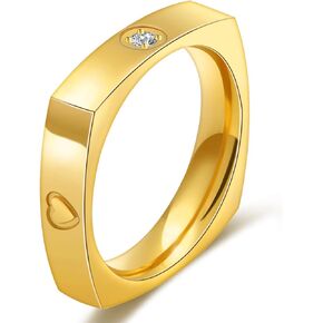 Love Friendship Ring Heart Squared Ring for Women Men:18k Gold Silver Plated Set Cubic Zirconia Stainless Steel Statement Promise Couples Engagement Ring Wedding Bands Fashion Jewelry Valentine's Day Gifts for Women Girls