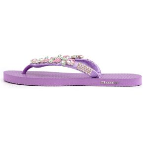 Summer Casual Flip Flops Beach Sandals - 6-10 Size Lilac Flat with Multicolor Rhinestones Sandals - Campeche