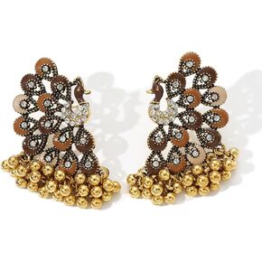 Boho Peacock Chandelier Dangle Earrings for Women Girls Traditional Indian Antique Animal Crystal Statement Drop Dangling Earring Mexico Beaded Tassel Studs for Jhumka Jhumki Vintage Wedding Christmas Jewelry Gifts