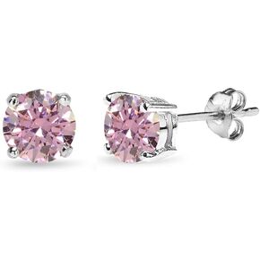 Sterling Silver 6mm Round Solitaire Stud Earrings Made with AAA Cubic Zirconia