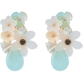 Cute Flower Acrylic Dangle Drop Earrings Daisy Floral Teardrop Dangling Earring for Women Girls Elegant Birthday Jewelry Gifts