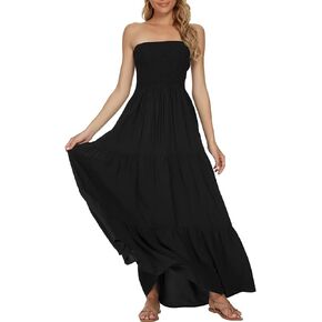 Women's Summer Strapless Tube Top Maxi Dresses Off Shoulder Boho Beach Long Dress