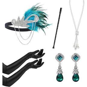 1920s Gatsby Accessories Set for Women Flapper Costume 20s Flapper Headband Pearl Necklace Gloves Plastic Holder