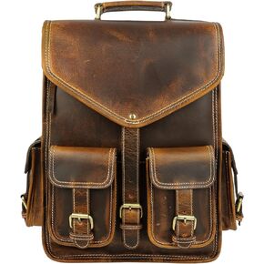 KomalC Leather Backpack Rucksack Travel Laptop Camping College Bag for Men Women