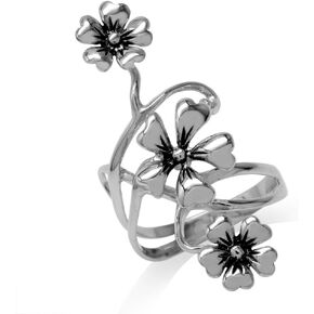 Silvershake 40mm Long 925 Sterling Silver 3 Flowers Ring