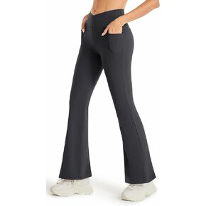Yoga Pants with Pockets for Women V Crossover High Waisted Flare Bootcut Leggings Workout Bootleg Dress Pants