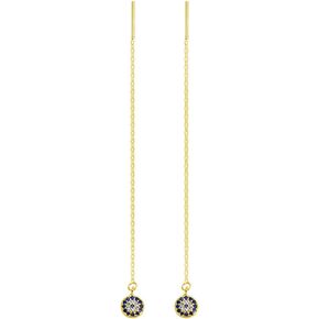 Blue CZ Evil Eye Dangle Drop Earrings Sterling Silver for Women Teen Girls Dainty Crystal Diamond Tassel Threader Long Chain Earring Studs Cute Gifts Best Friend