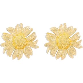 Vintage Big Sunflower Dangle Earrings for Women Girls Gold Tone Large Exaggerated Blossom Flower Statement Charms Drop Stud Earrings Antique