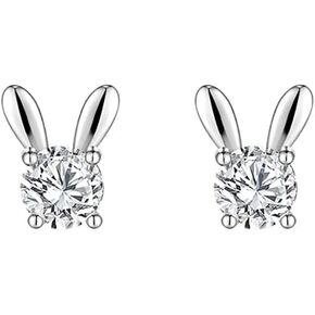 Cute Rabbit Bunny Mini Stud Earrings for Women Teen Girls 925 Sterling Silver Cubic Zirconia Solitaire Crystal Animal Cartilage Tragus Tiny Studs Earring Dainty Jewelry Gifts Birthday